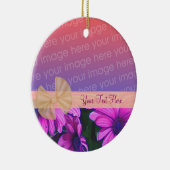 ピンクのデイジーリボンあなたの写真オーナメント セラミックオーナメント (右)