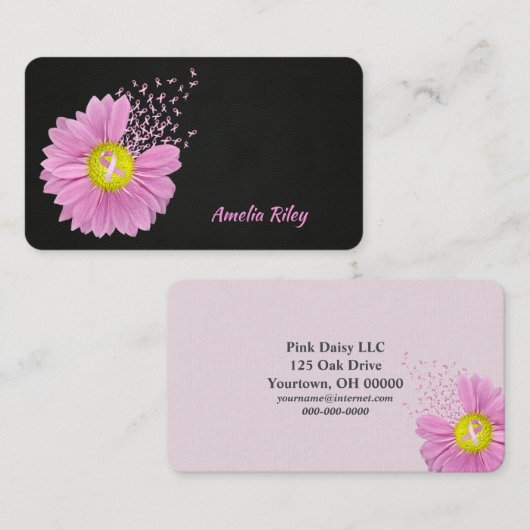 ピンクのデイジーリボン 名刺 (正面/裏面)