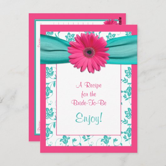 ピンクのデイジーレシピカードが花嫁に ポストカード (正面/裏面)