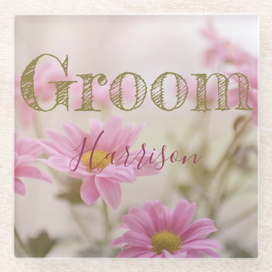 ピンクのデイジーロマンチックなフローラガラスコースター ガラスコースター (正面)