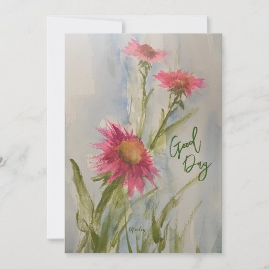 ピンクのデイジー便箋 招待状 (正面)