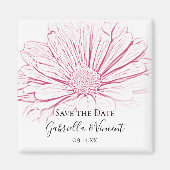 ピンクのデイジー効果フローラ結婚式の日付を保存 マグネット (正面)