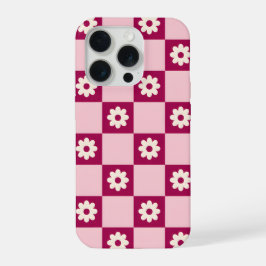 ピンクのデイジー市松模様 iPhone 15 PROケース
