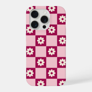 ピンクのデイジー市松模様 iPhone 15 PROケース