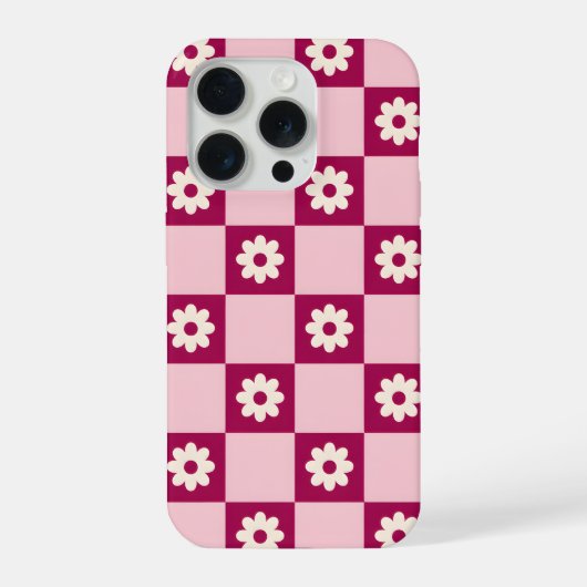 ピンクのデイジー市松模様 iPhoneケース (裏面)