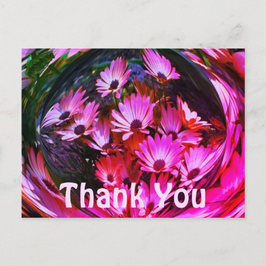 ピンクのデイジー抽象芸術フローラありがとうはがき ポストカード (正面)