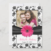 ピンクのデイジー白黒フローラ写真の保存日付 セーブザデート (正面)