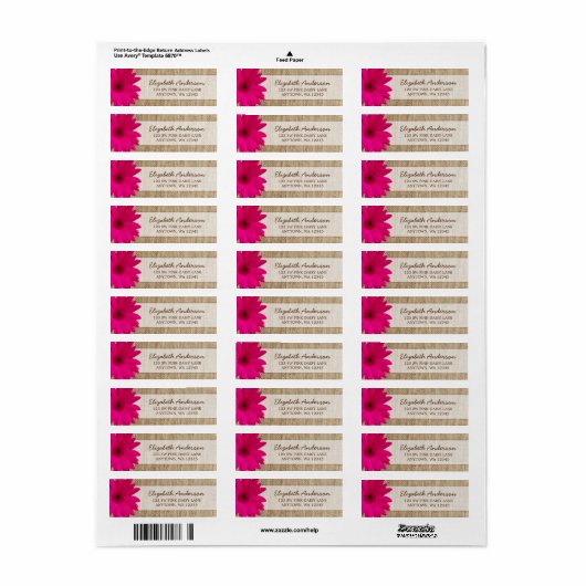 ピンクのデイジー素朴Burlapアドレス ラベル (フルシート)