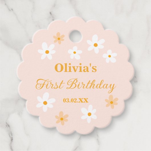 ピンクのデイジー花春の開花少女の誕生日 フェイバータグ (正面)