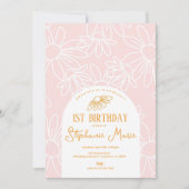 ピンクのデイジー誕生日パーティー 招待状 (正面)