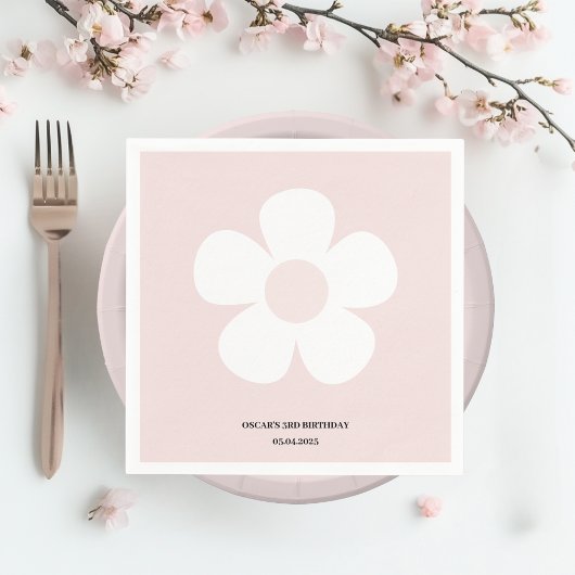 ピンクのデイジー誕生日-フローラパーティーテーブルDecor スタンダードカクテルナプキン