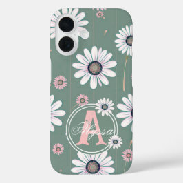ピンクのデイジー開花：ミニマルな花のパターン iPhone 16ケース