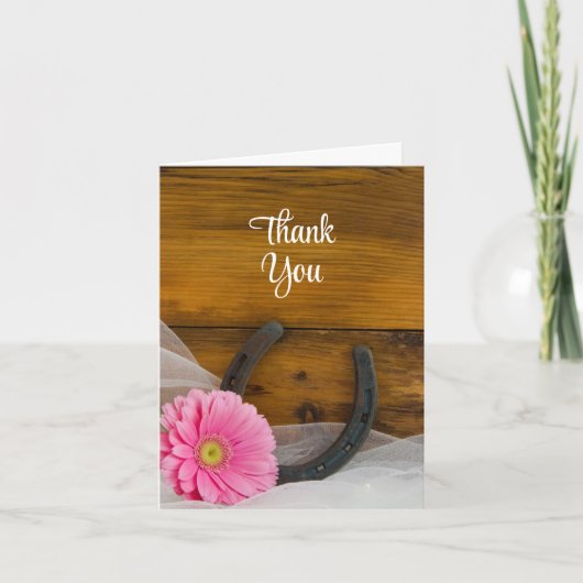 ピンクのデイジー馬蹄西の花嫁メイドありがとう サンキューカード (正面)