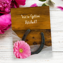 ピンクのデイジー馬蹄西結婚式日付を保存 案内ポストカード