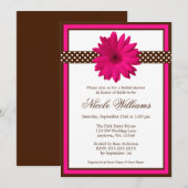 ピンクのデイジー ブラウン ポルカドット ブライダルシャワー 招待状 (正面/裏面)