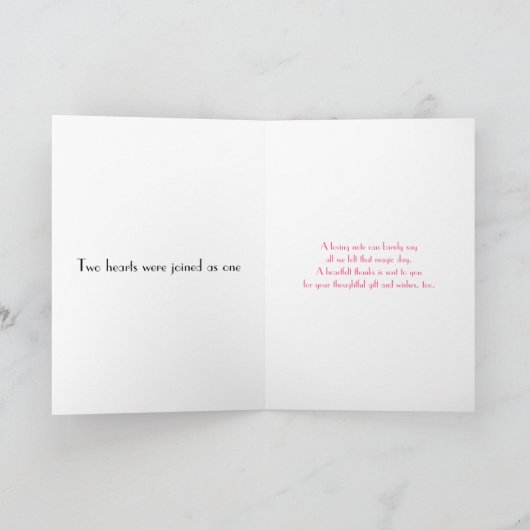 ピンクのデイジー ブラック ホワイト ポルカドット ウェディング サンクス サンキューカード (内部)