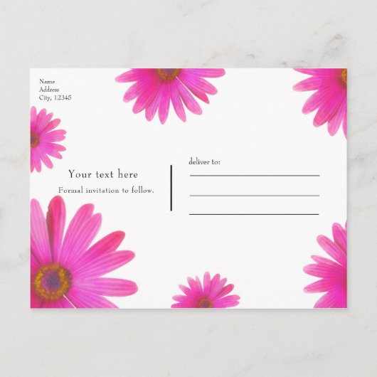 ピンクのデイジー 花 デイジー エレガントな Save the Date 案内ポストカード (裏面)