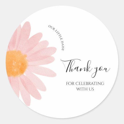 ピンクのデイジー 誕生日 記念タグ ありがとう ラウンドシール (正面)