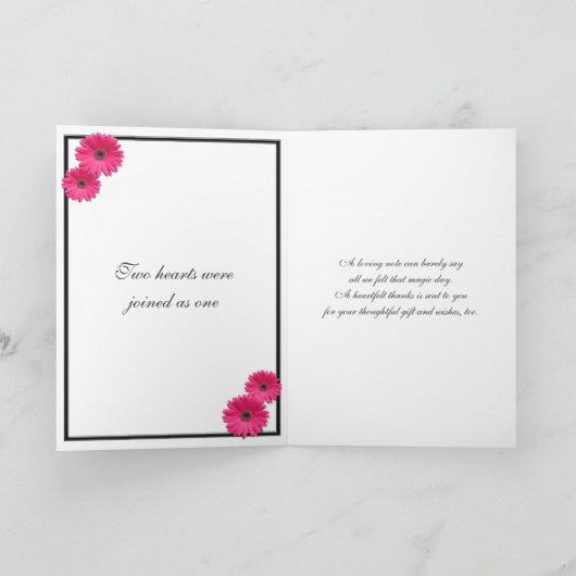 ピンクのデイジー 黒リボン ウェディング サンクス サンキューカード (内部)