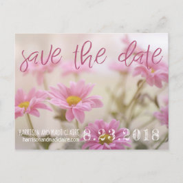 ピンクのデイジー Save The Date カード ロマンチックな花