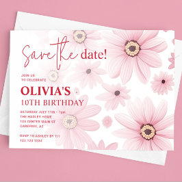 ピンクのデイジー Save the Date 子供の誕生日 招待状