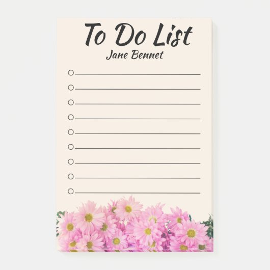 ピンクのデイジーTo Doリストの注パーソナライズされた記 ポストイット (正面)