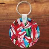 ピンクのデイリリーの水彩画アート作品 キーホルダー (正面)