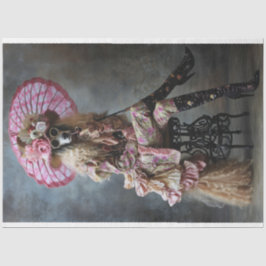 ピンクのデカップジュを着たスタンダードプードル 薄葉紙