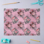 ピンクのデコペにグレー離れのバラとピンクのバラ 薄葉紙 (クラフト)