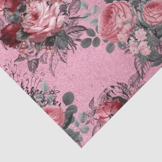 ピンクのデコペにグレー離れのバラとピンクのバラ 薄葉紙 (詳細)