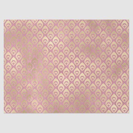 ピンクのデコページ上の小さな金ゴールド抽象芸術液滴 薄葉紙 (正面)