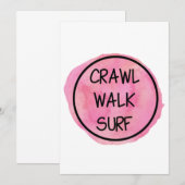ピンクのデザインでハイハイ、歩き、サーフィン 招待状 (正面/裏面)