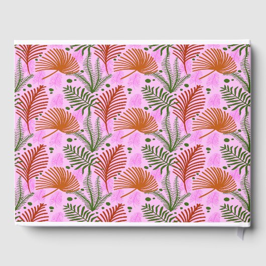 ピンクのデザインカラフルと葉の ゲストブック (裏面)