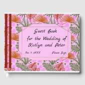 ピンクのデザインカラフルと葉の ゲストブック (正面)