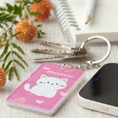 ピンクのデザイン形のかわいい白猫ハート キーホルダー (正面右)