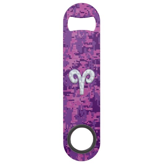 ピンクのデジタル迷彩柄の装飾の真珠の牡羊座の(占星術の)十二宮図の印 スピード栓抜き (正面)