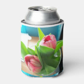 ピンクのデスクトップチューリップ 缶クーラー (缶正面)