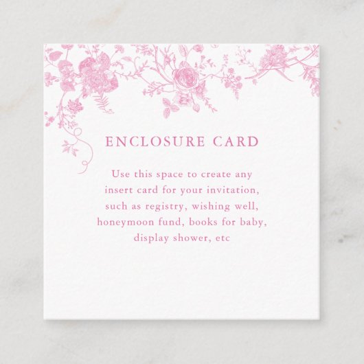 ピンクのトイルヴィンテージフローラ正方形エンクロージャカード エンクロージャーカード (正面)