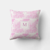 ピンクのトイル動物Chinoiserieベビーガールモノグラム クッション (裏面)