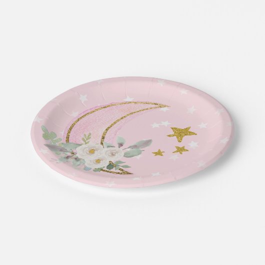 ピンクのトゥインクルリトルスタープレートピンク性別リビール ペーパープレート (アングル)