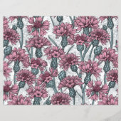 ピンクのトウモロコシの花、白い上に野生の花 (裏面)