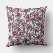 ピンクのトウモロコシの花、白い上に野生の花 クッション (裏面)