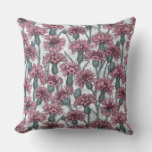 ピンクのトウモロコシの花、白い上に野生の花 クッション (正面)