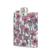 ピンクのトウモロコシの花、白い上に野生の花 フラスク (左)