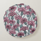 ピンクのトウモロコシの花、白い上に野生の花 ラウンドクッション (裏面)