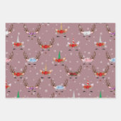 ピンクのトナカイとユニコーン ラッピングペーパーシート (正面)