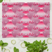 ピンクのトナカイのキッチンタオル キッチンタオル (折り畳み)