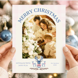 ピンクのトナカイのクリスマスフォトカード 何年だったかな シーズンカード