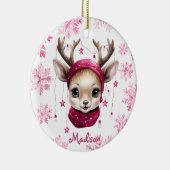 ピンクのトナカイパーソナライズされたキッズマグ セラミックオーナメント (右)