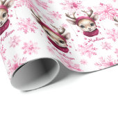 ピンクのトナカイパーソナライズされたギフトラップ ラッピングペーパー (ロールコーナー)